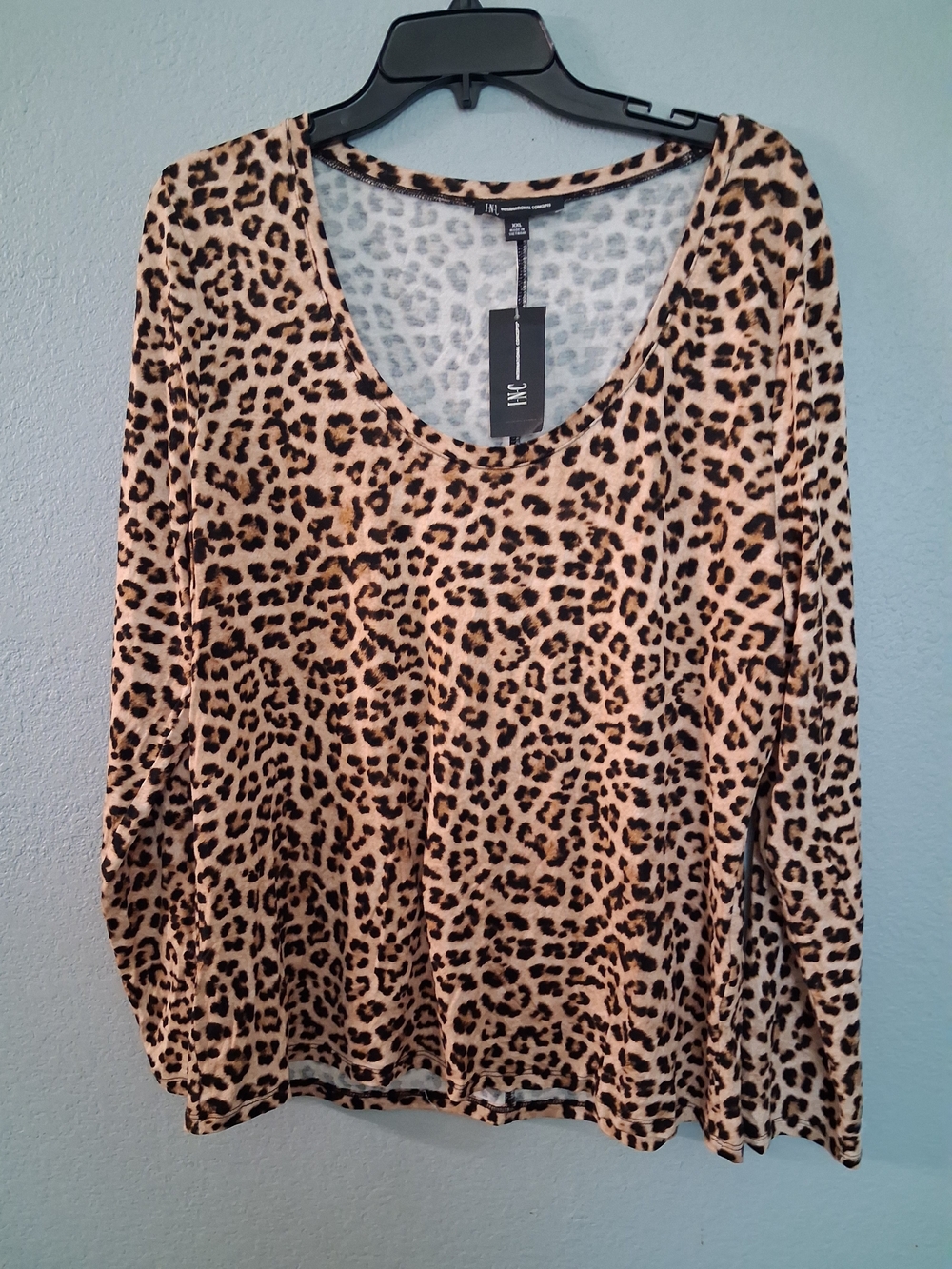 H&M Women's Leopard Print Scoop Neck Long Sleeve Top - Beige/Black